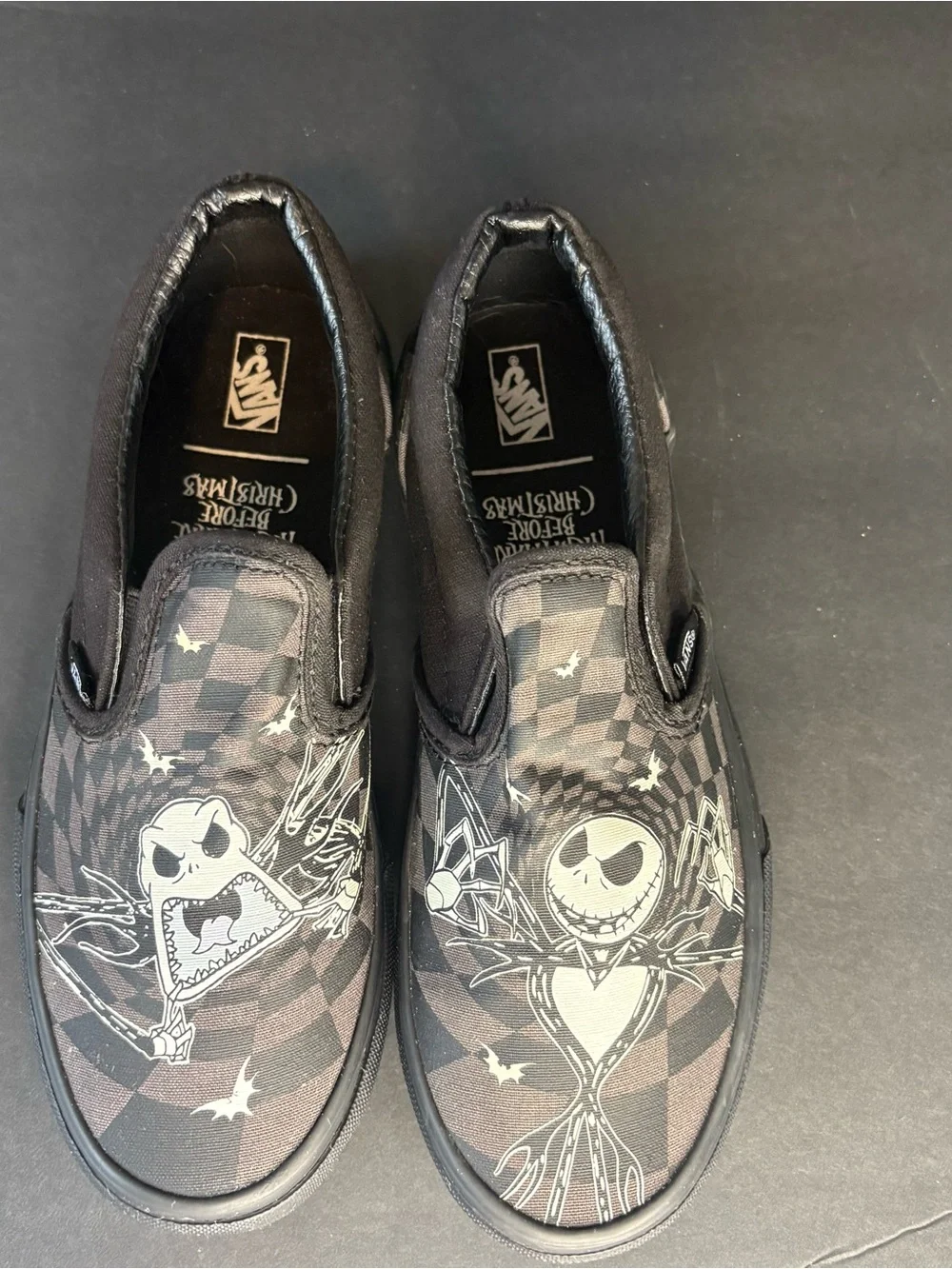 Vans Kids Slip-On Sneakers with Jack Skellington Graphic - Black and Gray